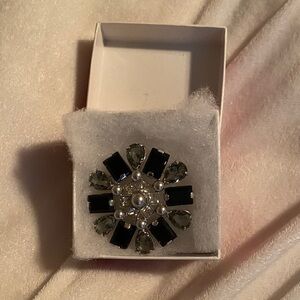 Elegant Black, Crystal & Pearl Brooch